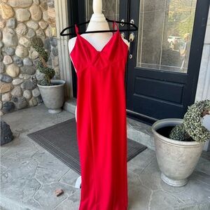 Long red spaghetti strap dress